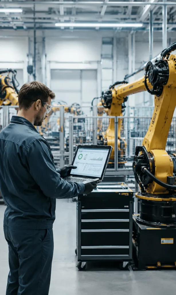 Technician planning critical part replacements across an industrial robot fleet